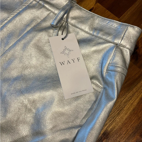 WAYF Luxury Metallic Silver High Rise Vegan Leather Pants Size Small - Picture 5 of 13